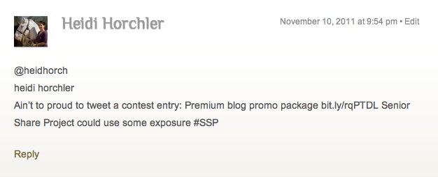 Heidi Horchler, You Won a Blog Search Engine Platinum Listing!
